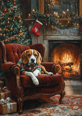 Dog in Christmas Sweater | Beagle Waiting for Santa