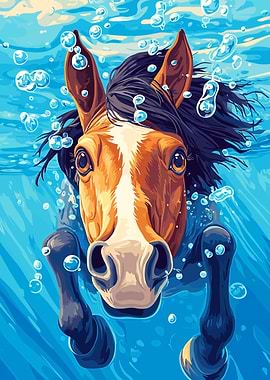 Horse Swimming Underwater