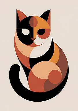 Geometric Calico Cat Illustration