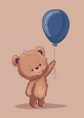 Cute Teddy Bear with Blue Balloon
