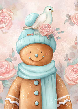 Gingerbread man with bird and roses