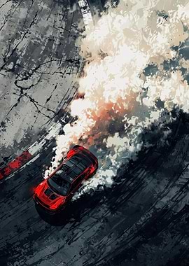 Red Car Drifting with Smoke