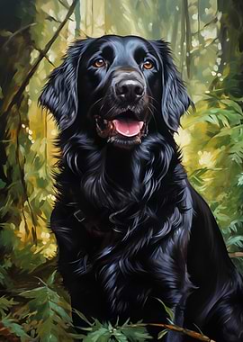 Flat-coated Retriever in Forest