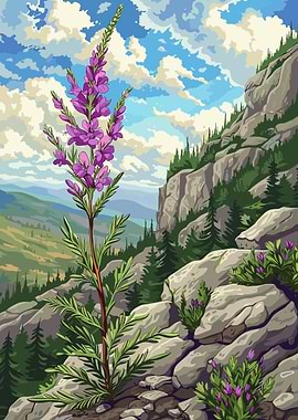 Mountain Flower Landscape Illustration