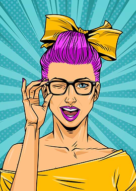Winking Woman with Glasses Pop Art