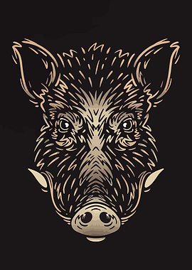 Boar Head Illustration on Black Background