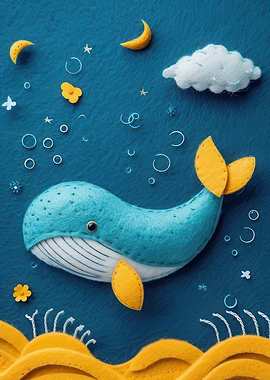 Felt Whale in a Dreamy Seascape