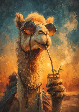 Cool Camel Sipping Drink in the Spa