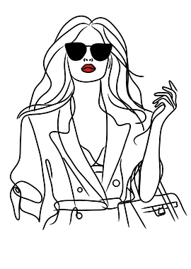 Fashionable Woman Line Art Illustration