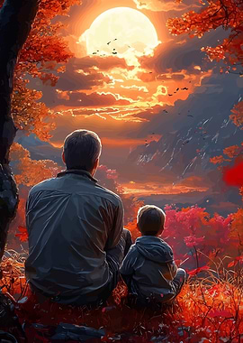 Father and Son Autumn Landscape