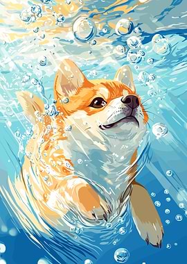 Shiba Inu Swimming Underwater
