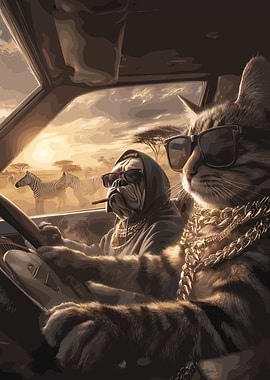 Cool Cat and Dog Driving