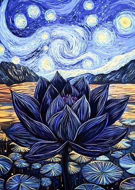 Lotus Flower Starry Night