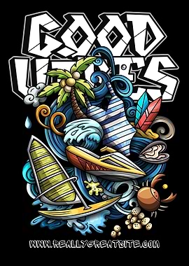 Good Vibes Beach Doodle Art