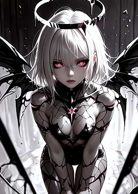 Anime Girl with Dark Angel Wings