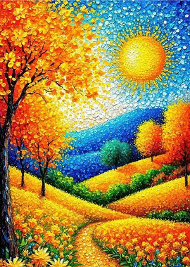 Vibrant Autumn Landscape Painting