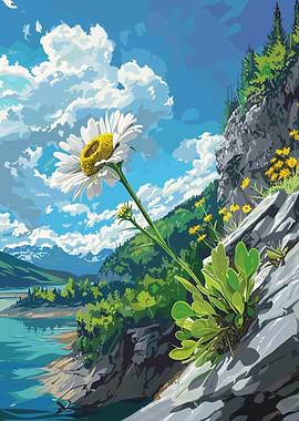 Daisy on Rocky Lakeside Mountain