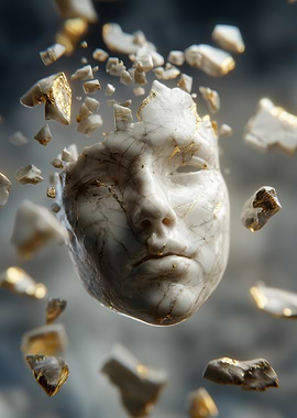Marble Face Fragmenting with Gold