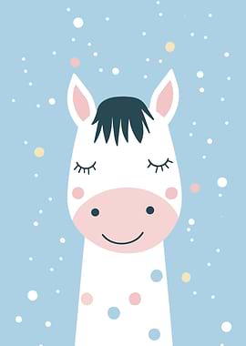 Cute Horse Illustration on Blue Background