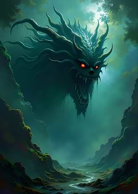 Fantasy Dragon in Misty Landscape