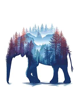 Elephant and Forest Double Exposure Art