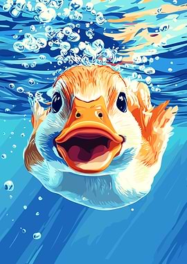 Duckling Swimming Underwater