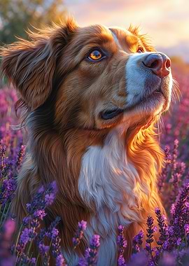 Dog in Lavender Field Portrait