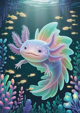 Cute Axolotl Underwater Scene