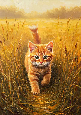 Ginger Kitten in Golden Field Painting