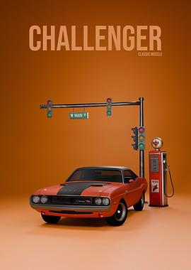 Classic Red Dodge Challenger Car Scene