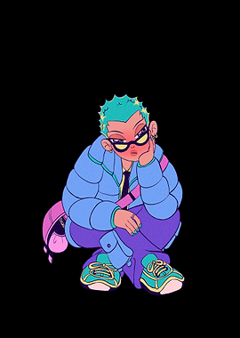 Stylized Character Portrait with Teal Hair