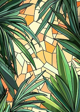Tropical Leaves Stained Glass Pattern