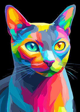 Colorful Cat Portrait on Black Background