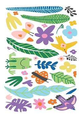 Colorful Nature Pattern with Animals and Plants