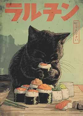 Japan Cat Eating Sushi