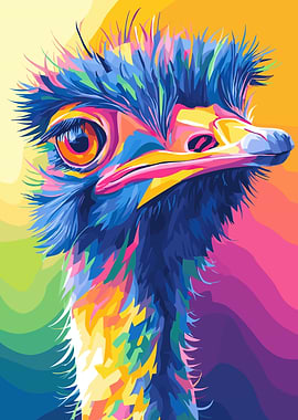 Colorful Emu Portrait