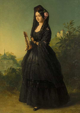 Woman in Black Lace Dress Painting