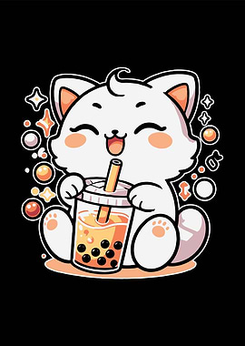 Cute Cat Drinking Bubble Tea
