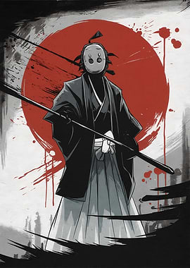 Masked Samurai with Red Sun
