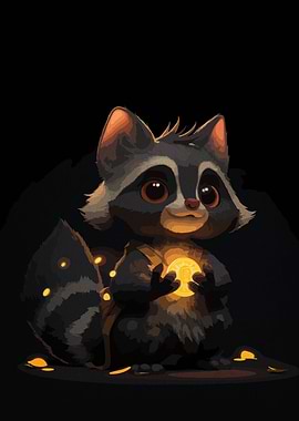 Cartoon Raccoon with Glowing Coin