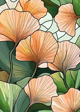 Ginkgo Leaves Stained Glass Pattern