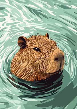 Capybara in Water Illustration