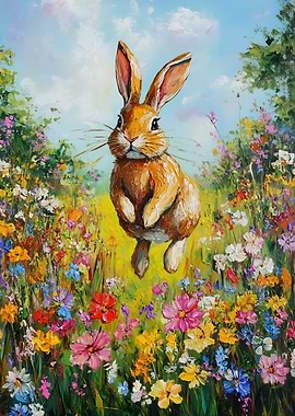 Rabbit in a field of flowers