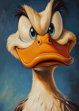 Cartoon Duck Portrait with Angry Expression