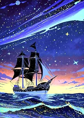 Pirate Ship Starry Sky