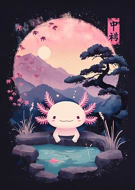 Axolotl in Japanese Landscape