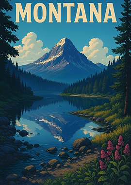 Montana Landscape with Mountain and Lake