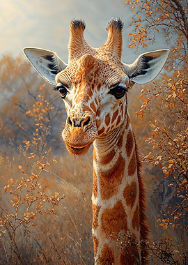 Giraffe Portrait in Autumnal Setting
