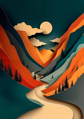 Layered Mountain Landscape with Winding Road