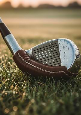 Golf Club on Dewy Grass